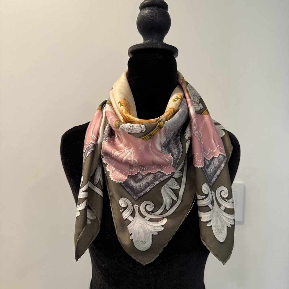 Authentic Christian Dior Silk Scarf with Orange and Gray Accents - Picture 9 of 10